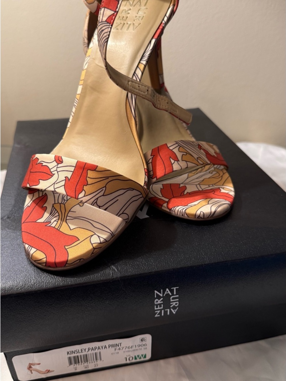 Naturalizer Red & Tan Floral Open-Toe Ankle-Strap Heels - Picture 2 of 3